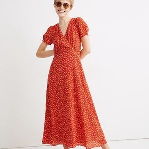 Madewell silk puff sleeve red floral dress